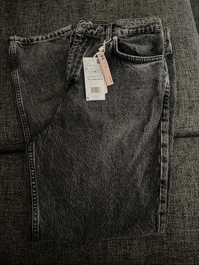 Mango Black Washed High-Rise Straight Jeans